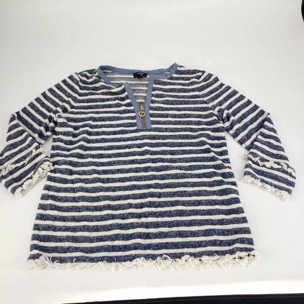 JONES New York Signature Women's Small Fringes 1/4 Zip Pullover Nautical Striped